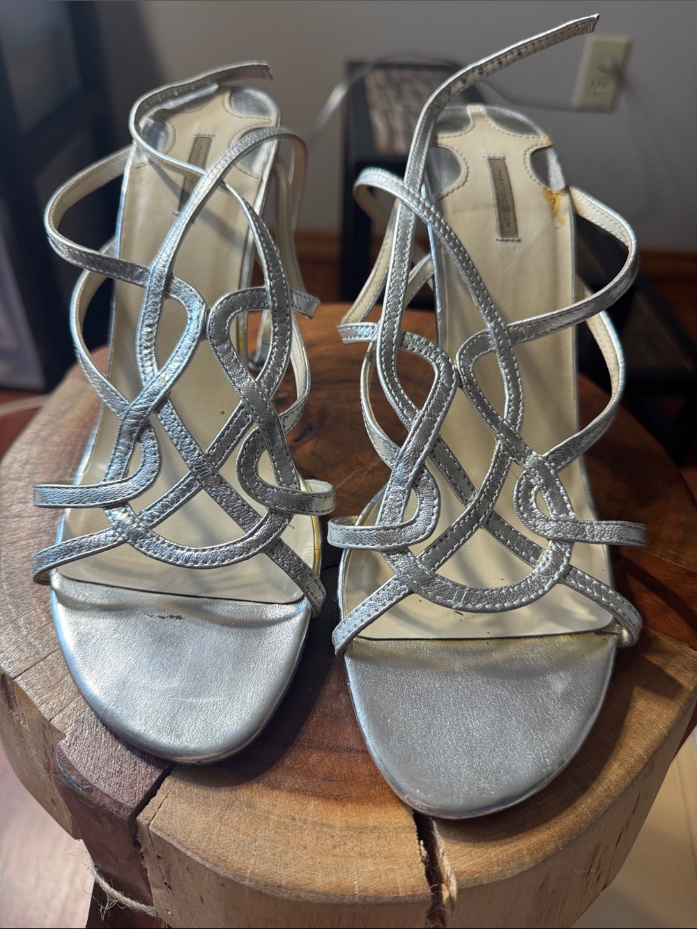 Strappy Metallic Silver High-Heel Sandals for Women